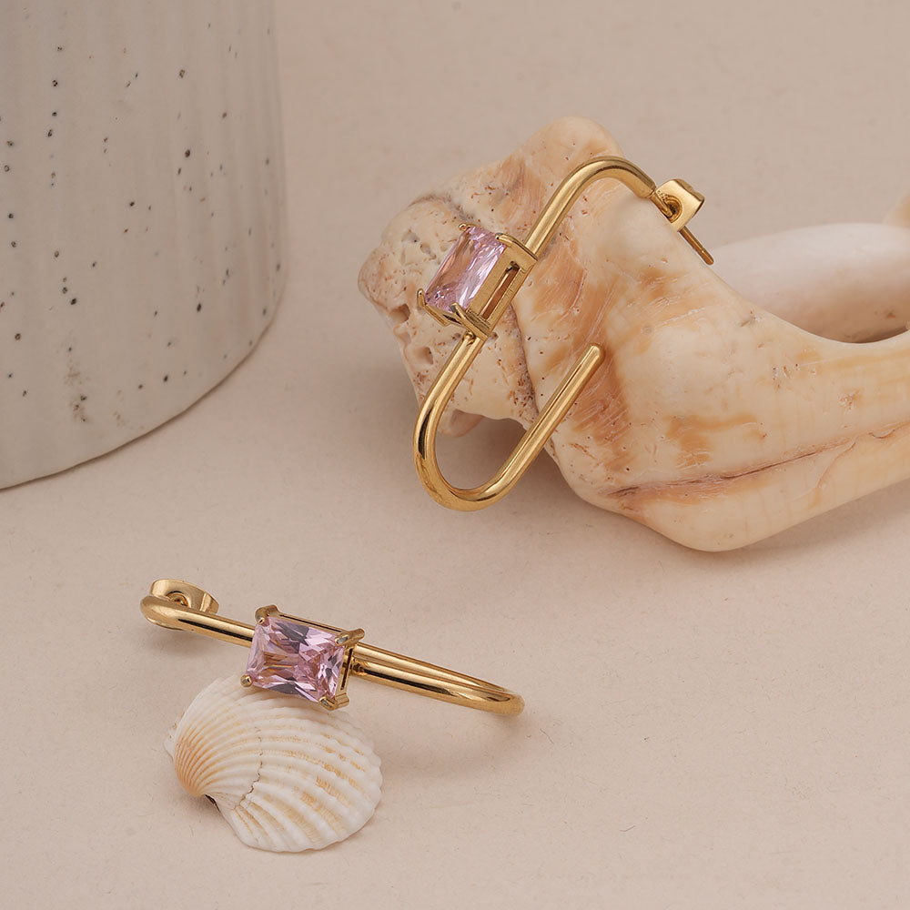 Crystal Loop Geometric Earrings