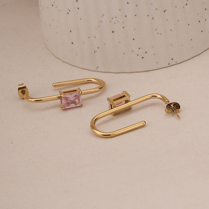 Crystal Loop Geometric Earrings