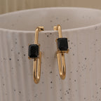 Black Stone Geometric Earrings