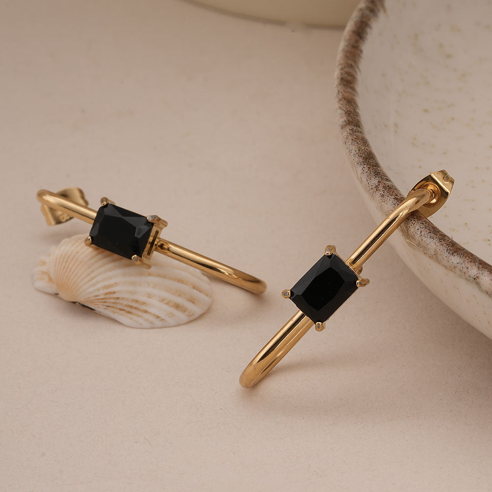 Black Stone Geometric Earrings