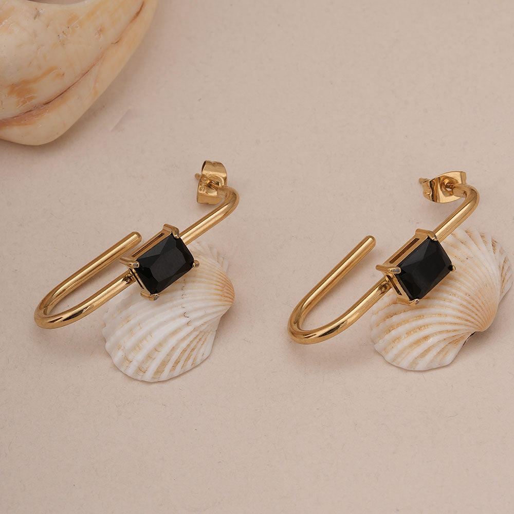 Black Stone Geometric Earrings