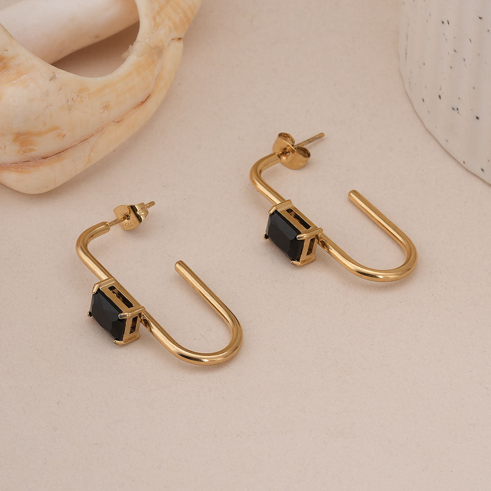 Black Stone Geometric Earrings