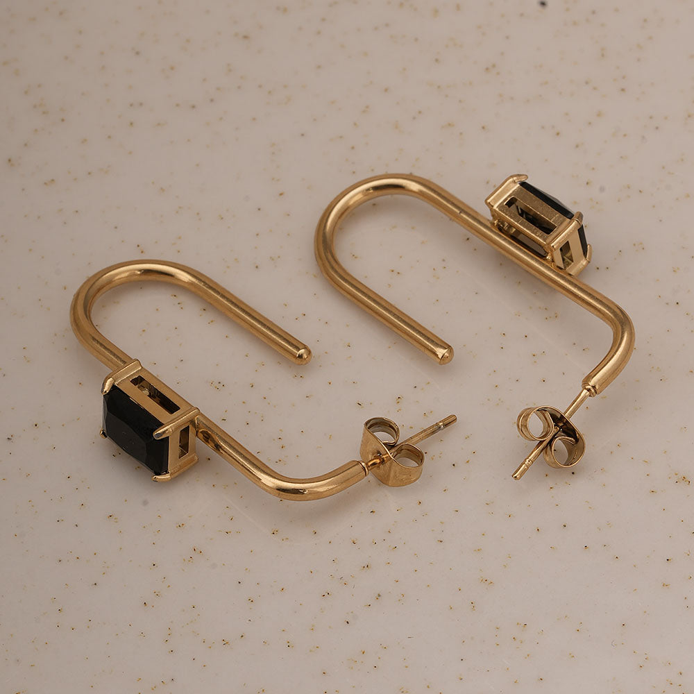 Black Stone Geometric Earrings