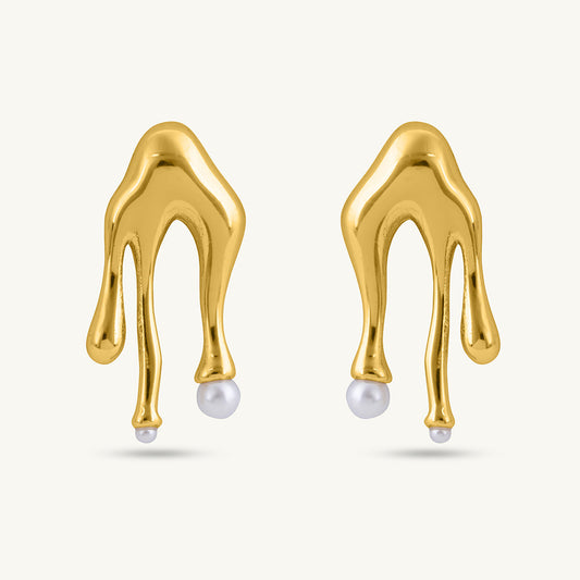 Golden Drip Pearl Earrings