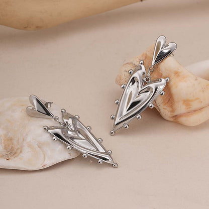 Silver Double Heart Drop Earrings