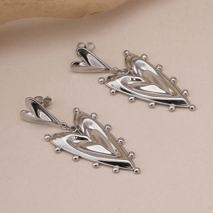 Silver Double Heart Drop Earrings