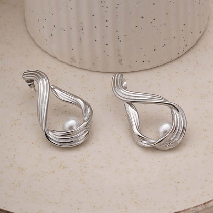 Single Pearl Silver Earrings