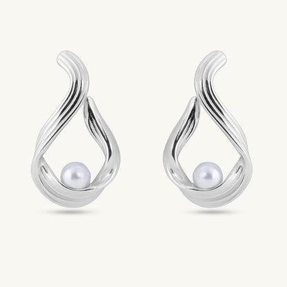 Single Pearl Silver Earrings
