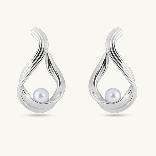 Single Pearl Silver Earrings