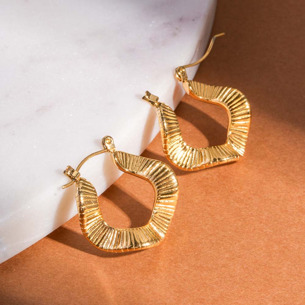 Gold Ribbed Hoop Earrings