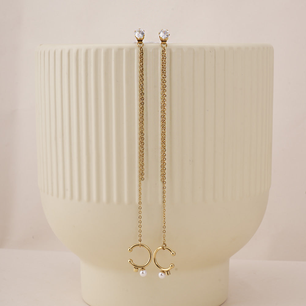 Diamond Stud & Cuff Chain Earrings