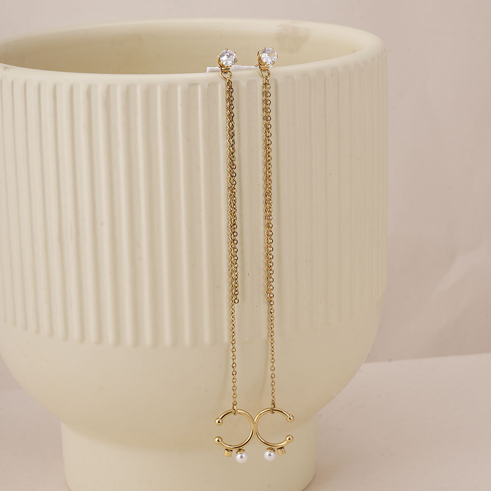 Diamond Stud & Cuff Chain Earrings