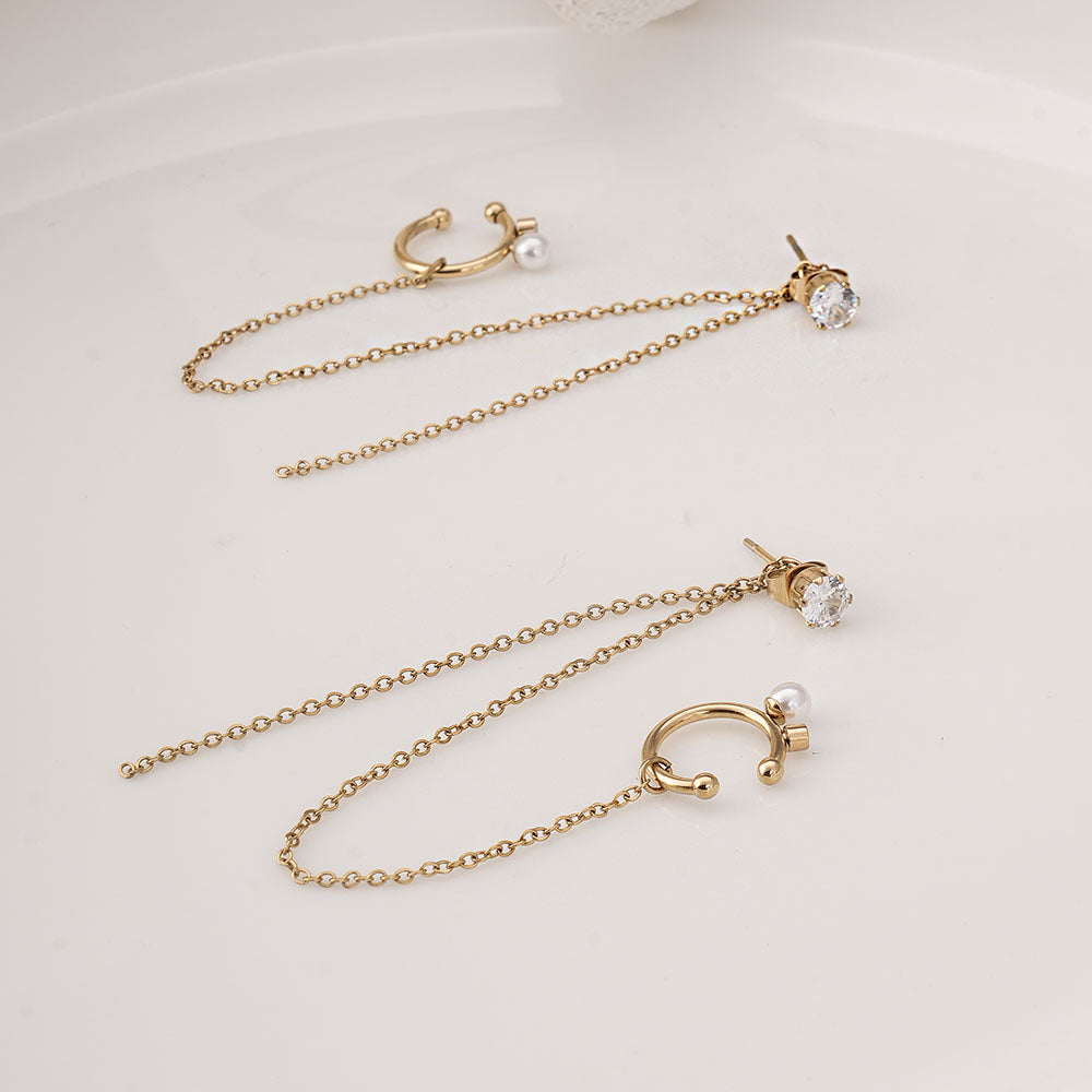 Diamond Stud & Cuff Chain Earrings