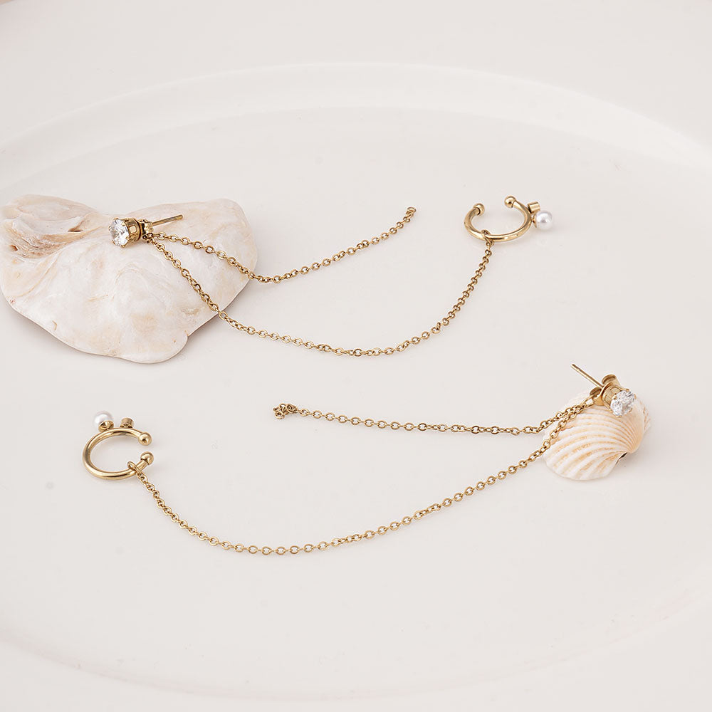 Diamond Stud & Cuff Chain Earrings