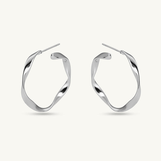 Abstract Silver Hoop Earrings