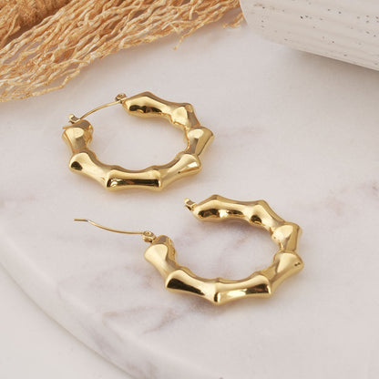 Gold Bamboo Hoop Earrings