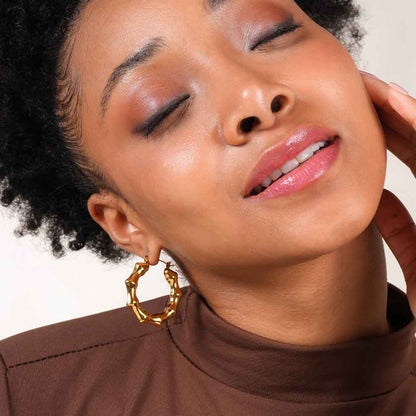 Gold Bamboo Hoop Earrings