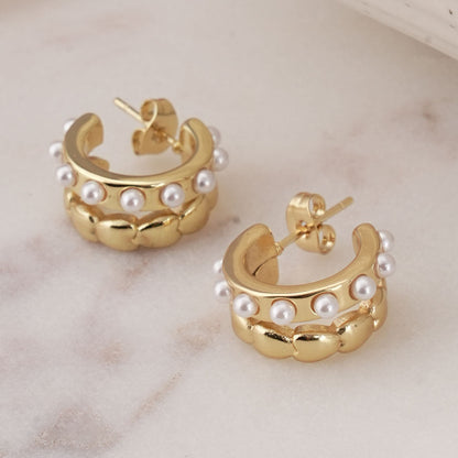 Pearl C Hoop Earrings