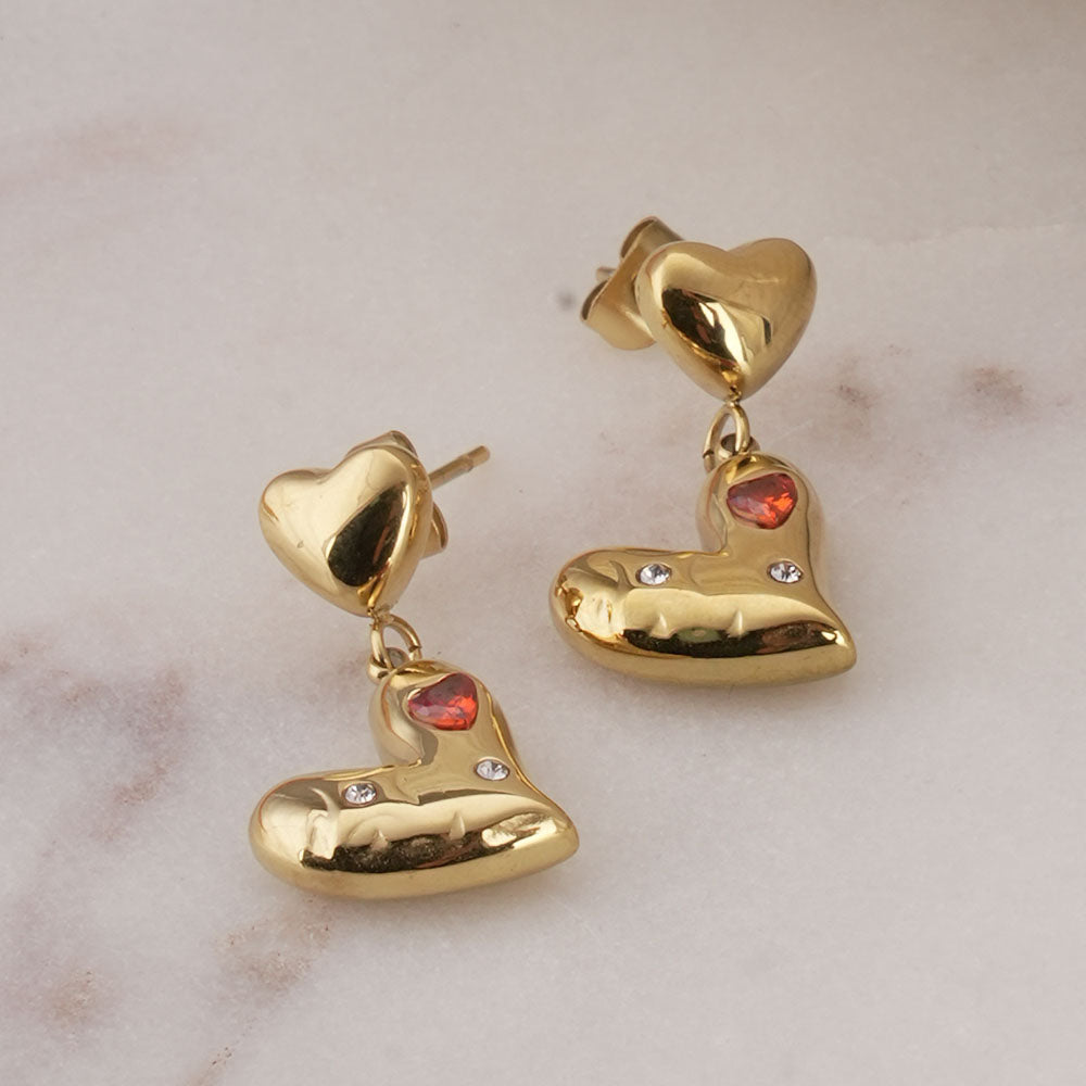 Dual Heart CZ Drop Earrings