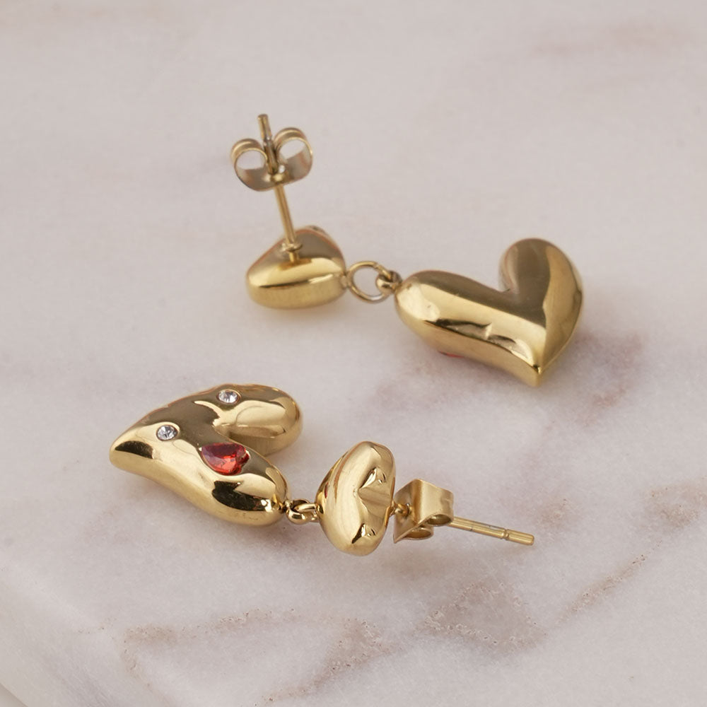 Dual Heart CZ Drop Earrings