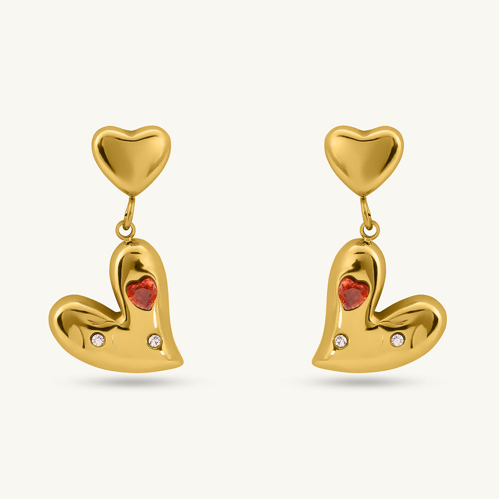 Dual Heart CZ Drop Earrings