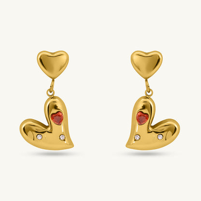 Dual Heart CZ Drop Earrings