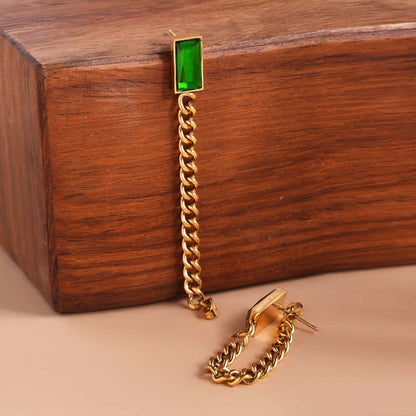 Emerald Chain Dangle Earrings