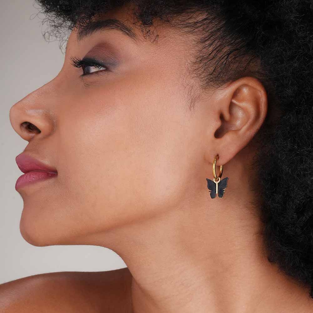 Midnight Butterfly Hoop Earrings