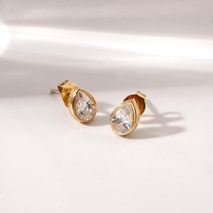 Glossy Pear CZ Stud Earrings