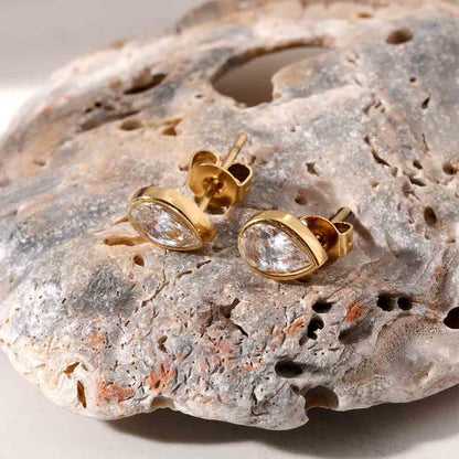 Glossy Pear CZ Stud Earrings