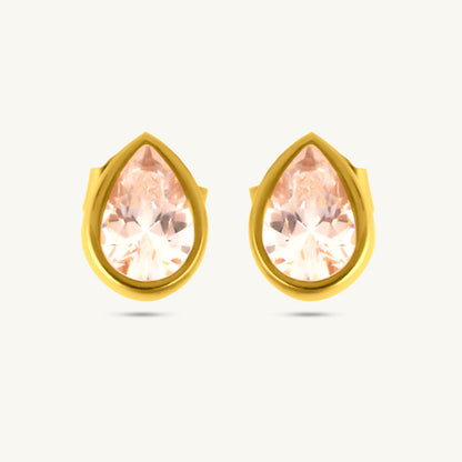 Glossy Pear CZ Stud Earrings