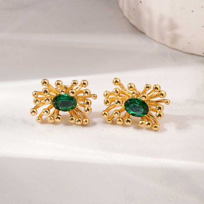 Gold Burst CZ Stone Earrings