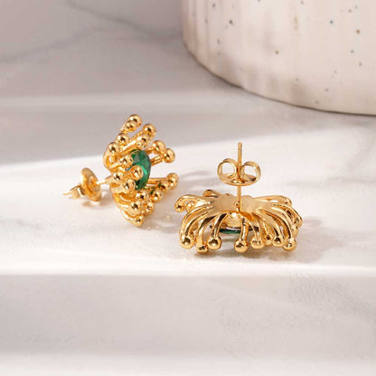 Gold Burst CZ Stone Earrings