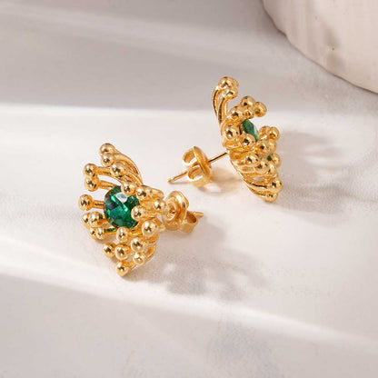 Gold Burst CZ Stone Earrings