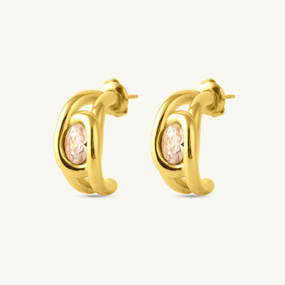 Leaf Stone Half Hoop Earrings