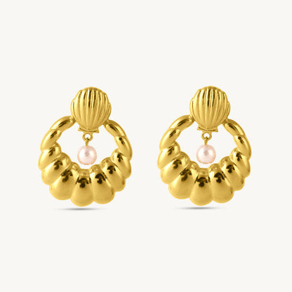 Sculpted Oyster Pearl Drop Earrings