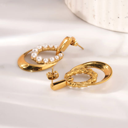 Twin Oval Pearl Drop Earrings