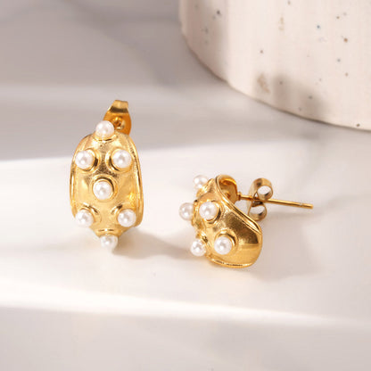 Pearl Shield Half Hoop Earrings
