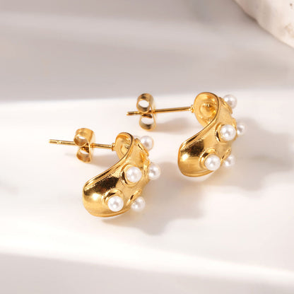Pearl Shield Half Hoop Earrings