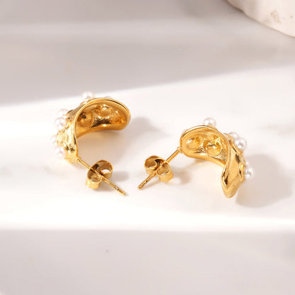 Pearl Shield Half Hoop Earrings