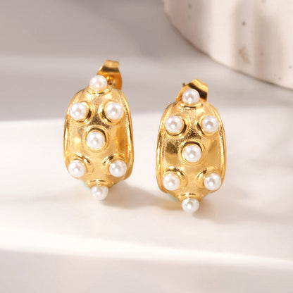 Pearl Shield Half Hoop Earrings