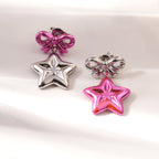 Cute Pink Bow & Star Drop Earrings