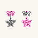 Cute Pink Bow & Star Drop Earrings