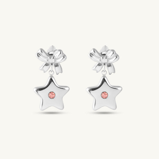 Solid Bow & Star Drop Earrings