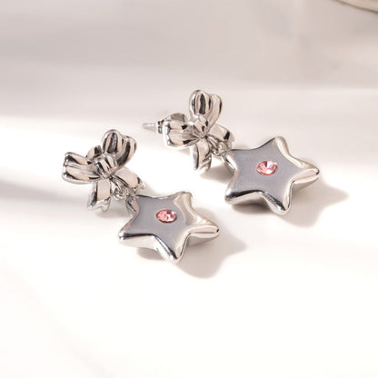 Solid Bow & Star Drop Earrings