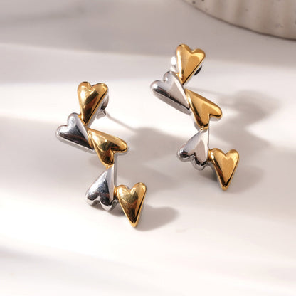 Tiny Attached Hearts Drop Earrings
