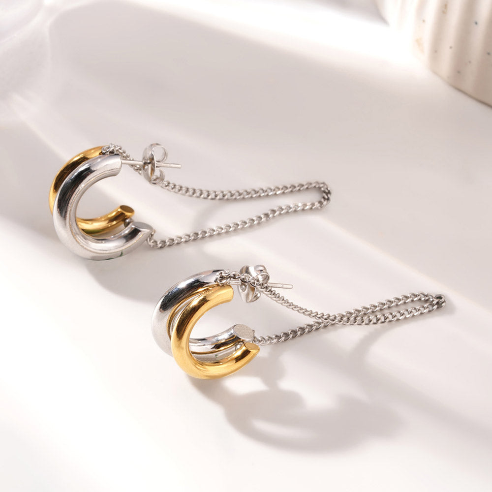 C Hoop Dangling Chain Earrings