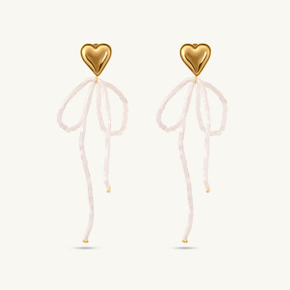 Heart Bow Bead Drop Earrings