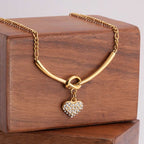 Crystal Heart Charm Gold Necklace