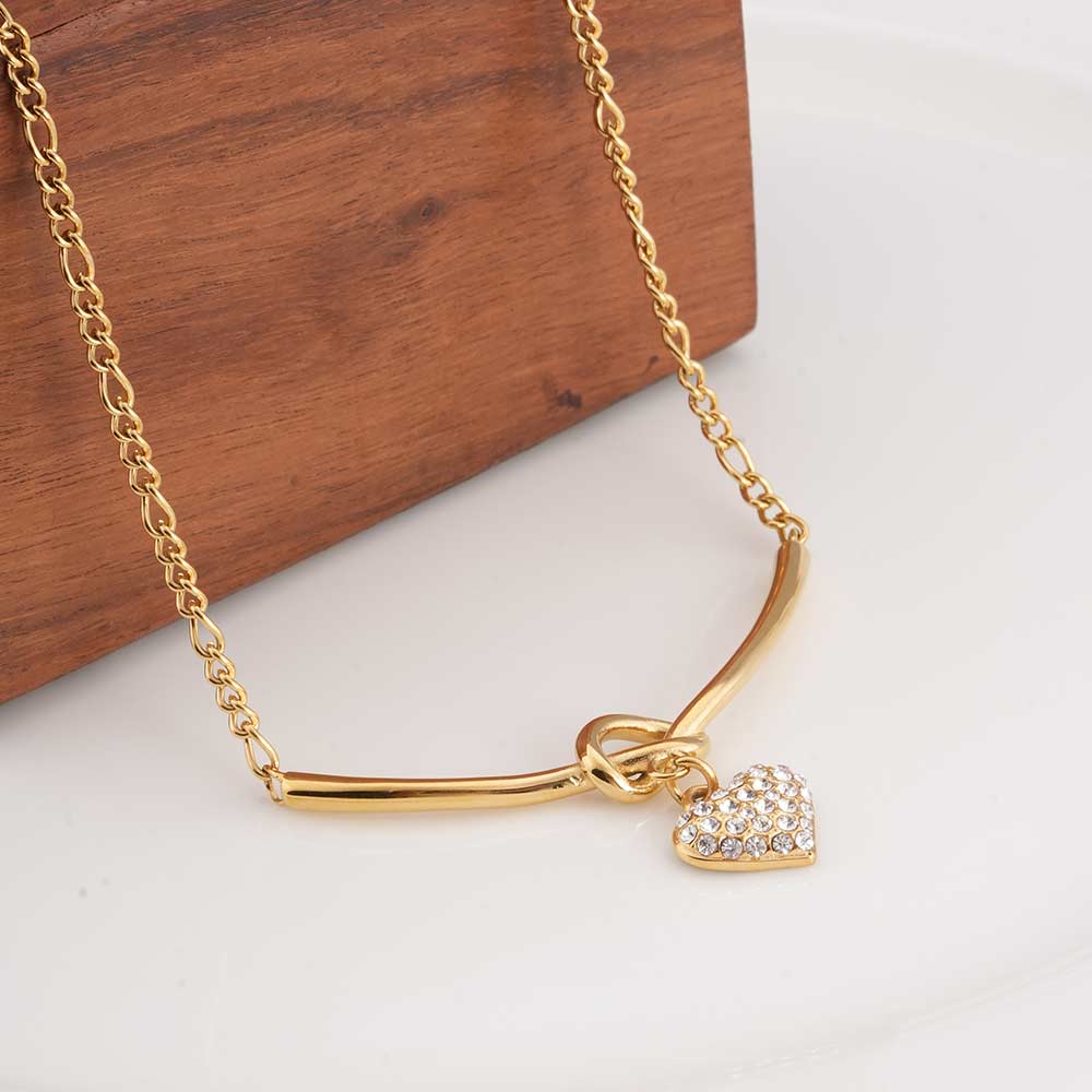 Crystal Heart Charm Gold Necklace